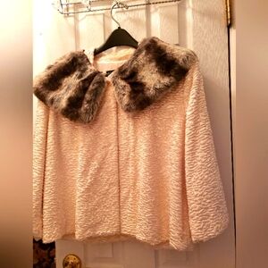 Vintage Terry Lewis Evening Jacket Off White Faux Lamb L 24" Sleeve 19 1/2" NWT